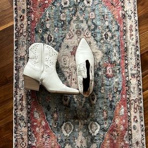 White studded cowboy ankle boots